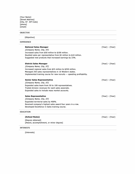 Resume template for works word processor
